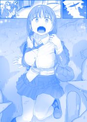 Rule 34 | 1boy, 1girl, ai-chan (tawawa), blue theme, braid, breasts, commentary request, faceless, faceless male, getsuyoubi no tawawa, highres, himura kiseki, imminent rape, large breasts, open mouth, socks, surprised