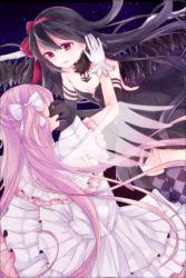 Rule 34 | 10s, 2girls, akemi homura, akuma homura, argyle, argyle clothes, argyle legwear, bare shoulders, black gloves, black hair, black wings, blurry, choker, depth of field, dress, elbow gloves, gloves, hair ribbon, hairband, hand on another&#039;s cheek, hand on another&#039;s face, highres, huziko xxxx, kaname madoka, light smile, long hair, looking at another, mahou shoujo madoka magica, mahou shoujo madoka magica: hangyaku no monogatari, multiple girls, red eyes, red hairband, red ribbon, ribbon, see-through, thighhighs, two side up, ultimate madoka, very long hair, white dress, white gloves, white wings, wings, zettai ryouiki