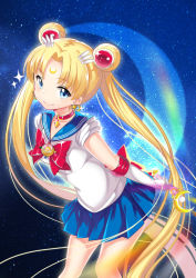 Rule 34 | 10s, 1girl, absurdres, bishoujo senshi sailor moon, bishoujo senshi sailor moon crystal, blonde hair, blue eyes, blue sailor collar, bow, brooch, choker, crescent, crescent moon, double bun, earrings, gloves, highres, jewelry, kikimi, long hair, looking at viewer, maboroshi no ginzuishou, magical girl, moon, moon stick, red bow, sailor collar, sailor moon, skirt, smile, solo, tsukino usagi, twintails, very long hair, white gloves