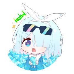 Rule 34 | 1girl, arona (blue archive), blue archive, chibi, eyewear on head, hagoonha, halo, highres, looking at viewer, neckerchief, simple background, solo, sunglasses, white background, white neckerchief