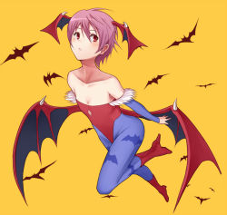 Rule 34 | 1girl, animal print, bare shoulders, bat (animal), bat print, bat wings, blush, boots, breasts, capcom, cleavage, collarbone, demon girl, elbow gloves, fingerless gloves, flat chest, full body, gloves, head wings, high heels, leotard, lilith aensland, pantyhose, print pantyhose, purea, purple hair, red eyes, shoes, short hair, simple background, small breasts, solo, too many, too many bats, vampire (game), wings