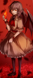Rule 34 | 1girl, ascot, bat wings, black legwear, blood, blood splatter, brooch, dress, eredhen, fang, fire, fire, full body, highres, jewelry, light purple hair, looking at viewer, no headwear, no headwear, open mouth, pink dress, puffy short sleeves, puffy sleeves, red eyes, remilia scarlet, revision, short sleeves, slit pupils, solo, touhou, wings, wrist cuffs