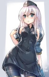 Rule 34 | 10s, 1girl, blonde hair, blue eyes, breasts, garrison cap, hat, jacket, kantai collection, ks (xephyrks), long hair, looking at viewer, military, military uniform, open clothes, open jacket, pantyhose, parted lips, small breasts, solo, u-511 (kancolle), uniform