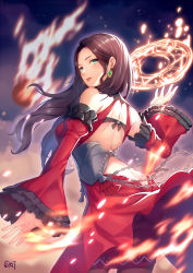 Rule 34 | 1girl, absurdres, artist name, ass, backless dress, backless outfit, bare shoulders, breasts, brown hair, butt crack, chain, chinese commentary, commentary request, cowboy shot, da-cart, detached sleeves, dorothea arnault, dress, earrings, fire, fire emblem, fire emblem: three houses, forehead, frilled sleeves, frills, from behind, green eyes, highres, jewelry, large breasts, long hair, long sleeves, looking at viewer, looking back, magic, magic circle, meteor, nintendo, parted lips, red dress, signature, solo, standing, wide sleeves