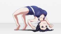 Rule 34 | 1girl, animated, animated gif, black hair, blue eyes, breasts, feet, hair ribbon, kaminashi nozomi, keijo!!!!!!!!, ponytail, ribbon, stretching, swimsuit, teeth, upside-down