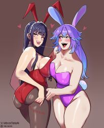 Rule 34 | 2girls, absurdres, after kiss, akuma nihmune, animal ears, ass, ass focus, ass grab, blue hair, breasts, breasts squeezed together, butt crack, cottontail (vtuber), dark blue hair, fake animal ears, fang, heterochromia, highres, large breasts, leotard, looking at another, looking at viewer, looking to the side, multiple girls, original, pink hair, playboy bunny, rabbit ears, rabbit girl, rabbit tail, saliva, saliva trail, sharp teeth, smile, strapless, strapless leotard, tail, teeth, thighhighs, thighs, tiramisuu44, upper teeth only, virgin, virtual youtuber, yuri