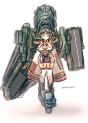 Rule 34 | 10s, 1girl, artist name, black hair, breasts, female focus, full body, highres, kantai collection, large breasts, machinery, mc axis, mecha musume, military, original, personification, rondo bell, shinano (aircraft carrier), shinano (kancolle), ship, short hair, simple background, solo, standing, thighhighs, underboob, watercraft, white background, white thighhighs, world war ii