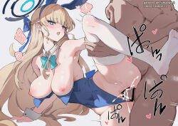 Rule 34 | 1boy, 1girl, animal ears, arm support, bar censor, blonde hair, blue archive, blue eyes, blue hairband, blue leotard, bouncing breasts, bow, bowtie, braid, breasts, breasts out, censored, clothed female nude male, detached collar, fake animal ears, hairband, halo, heart, heart-shaped pupils, hetero, highleg, highleg leotard, large breasts, leg grab, leotard, leotard pull, long hair, moaning, nipples, nude, open mouth, penis, playboy bunny, pussy, rabbit ears, sex, simao (x x36131422), standing, standing on one leg, standing sex, sweat, symbol-shaped pupils, thighhighs, toki (blue archive), toki (bunny) (blue archive), vaginal, very long hair, white thighhighs, wrist cuffs