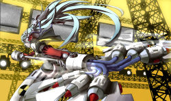 Rule 34 | 1girl, android, aqua hair, atlus, axe, battle axe, blue hair, headphones, highres, joints, labrys (persona), long hair, persona, persona 4, persona 4: the ultimate in mayonaka arena, pleated skirt, ponytail, red eyes, robot joints, school uniform, skirt, solo, tsuuhan, very long hair, weapon