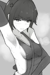 Rule 34 | 19920715yk, arm up, armpits, bleach, breasts, greyscale, monochrome, presenting armpit, sideboob, small breasts, steam, sui-feng, sweat, upper body
