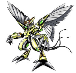 absurdres digimon digimon_(creature) el_poyomon highres looking_at_viewer oridigi original raptorsparrowmon simple_background solo sparrowmon white_background wings