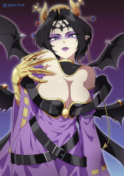 Rule 34 | 1girl, breasts, cleavage, demon, demon girl, digimon, digimon (creature), fallen angel, highres, large breasts, lilithmon, mark of evil, solo, wings