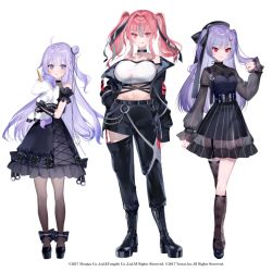 Rule 34 | 3girls, :q, ahoge, ajax (azur lane), asymmetrical legwear, azur lane, bandeau, bare shoulders, belt, beret, black belt, black choker, black dress, black footwear, black gloves, black headwear, black jacket, black legwear, black pants, black ribbon, blush, boots, breasts, bremerton (azur lane), chain, choker, cleavage, closed mouth, clothing cutout, collarbone, commentary request, covered collarbone, crop top, hugging doll, dress, elbow gloves, fishnets, full body, garter straps, gloves, grey hair, groin, hair between eyes, hair bun, hair intakes, hair ornament, hair ribbon, hairclip, hand in pocket, hand up, hat, heart, heart choker, jacket, large breasts, long hair, long sleeves, looking at viewer, midriff, miwano rag, mole, mole under eye, multicolored hair, multiple girls, navel, o-ring, hugging object, off shoulder, official alternate costume, official art, one side up, pants, pantyhose, pink eyes, pink hair, purple eyes, purple hair, ribbon, see-through, see-through dress, see-through sleeves, shoes, side bun, sidelocks, simple background, single hair bun, single side bun, sleeveless, sleeveless dress, small breasts, smile, standing, streaked hair, stuffed animal, stuffed toy, stuffed winged unicorn, tachi-e, taut clothes, thigh cutout, tongue, tongue out, twintails, two-tone hair, two side up, unicorn (azur lane), very long hair, white background, white bandeau, zipper, zozotown