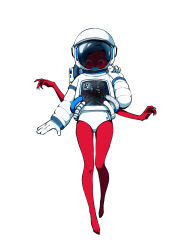 Rule 34 | astronaut, barefoot, bone, closed eyes, colored skin, extra arms, fang, full body, helmet, highres, open mouth, original, red skin, simple background, skeleton, sopapapa, space helmet, spacesuit, white background