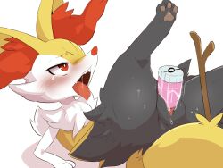 Rule 34 | 1girl, animal ear fluff, animal ears, animal feet, animal hands, animal nose, arm support, bad id, bad pixiv id, black fur, blush, body fur, braixen, bright pupils, creatures (company), dagashi (daga2626), dildo, fang, female focus, female masturbation, fox ears, fox girl, fox tail, furry, furry female, game freak, gen 6 pokemon, half-closed eyes, kneepits, legs, legs up, lying, masturbation, multicolored fur, neck fur, nintendo, nose blush, object insertion, on back, open mouth, pawpads, pokemon, pokemon (creature), pussy, pussy juice, red eyes, saliva, sex toy, simple background, snout, solo, spread legs, stick, sweat, tail, tears, teeth, thick thighs, thighs, tongue, tongue out, uncensored, vaginal, vaginal object insertion, vibrator, white background, white fur, white pupils, yellow fur