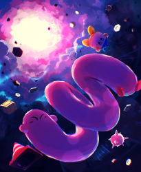 Rule 34 | ball and chain (weapon), bandana, bandana waddle dee, cloud, cloudy sky, cone, creature, cube, dark, closed eyes, floating, floating object, highres, kirby, kirby&#039;s dream land, kirby (series), kirby and the forgotten land, nintendo, oomoto makiko, outdoors, sky, spiked ball and chain, suyasuyabi, waddle dee