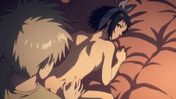 Rule 34 | 1boy, 2girls, all fours, animated, anime screenshot, ass, assertive female, back, black eyes, black hair, black shirt, blue hairband, breasts, brown eyes, brown hair, butt crack, caught, closed eyes, clothes lift, collarbone, completely nude, constricted pupils, covering face, door, dress, dress lift, girl on top, grabbing, grabbing another&#039;s breast, grabbing another's breast, grey hair, guided breast grab, guiding hand, hairband, heartbeat, highres, jacket, unworn jacket, kiruko (tengoku daimakyou), lifting own clothes, long hair, long sleeves, maru (tengoku daimakyou), medium breasts, multiple girls, nude, open door, pants, shirt, short hair, sleeveless, smile, sound, subtitled, surprised, sweat, table, tagme, tearing up, tengoku daimakyou, thighs, top-down bottom-up, totori (tengoku daimakyou), undressing, video, white dress, yellow jacket, zipper, zipper pull tab