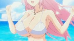 Rule 34 | 1girl, aizawa momoka, animated, animated gif, beach, bikini, bouncing breasts, breasts, female focus, honoo no haramase paidol my star gakuen z, huge breasts, jewelry, long hair, necklace, pink hair, running, slow motion, solo, source request, swimsuit, upper body