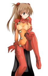 Rule 34 | 00s, 1girl, bad id, bad pixiv id, blue eyes, bodysuit, brown hair, cleavage, evangelion: 2.0 you can (not) advance, highres, iga (nonono tsuushin), koyasugai, long hair, multicolored clothes, neon genesis evangelion, plugsuit, rebuild of evangelion, see-through, see-through cleavage, solo, souryuu asuka langley, test plugsuit, twintails
