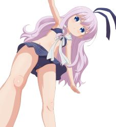 Rule 34 | 10s, 1girl, armpits, bikini, blue eyes, blush, breasts, cameltoe, cleft of venus, female focus, hair ornament, hair ribbon, looking at viewer, navel, open mouth, purple hair, ribbon, sengoku kamuri, simple background, sincos, skirt, slow start, small breasts, solo, swimsuit, white background