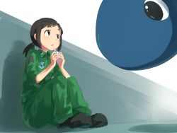 Rule 34 | 10s, 1girl, :o, amakasu hisone, ayaki ichigo, bad id, bad pixiv id, black hair, blush, boots, commentary request, dragon, drink, drinking straw, hisone to masotan, holding, holding drink, jumpsuit, knees up, looking at another, masotan, military, military uniform, open mouth, partial commentary, pilot suit, ponytail, shiny skin, short ponytail, sitting, sketch, unfinished, uniform