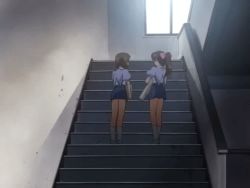 Rule 34 | 2girls, animated, animated gif, ass, legs, lowres, maburaho, multiple girls, skirt, stairs