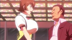 Rule 34 | animated, animated gif, between breasts, breasts, brown hair, large breasts, love selection, love selection the animation, screencap, short hair, waitress