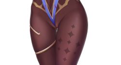 Rule 34 | 1girl, between labia, blue leotard, brown pantyhose, chinese commentary, cleft of venus, close-up, commentary request, crotch, female focus, genshin impact, gluteal fold, highleg, highleg leotard, highres, leotard, mona (genshin impact), pantyhose, print pantyhose, simple background, solo, sparkle print, thigh gap, thighlet, thighs, wedgie, white background, z282g