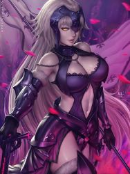 Rule 34 | 1girl, armor, blonde hair, breasts, chain, cleavage, commentary, fate/grand order, fate (series), fur trim, gloves, glowing, glowing eyes, highres, jeanne d&#039;arc (fate), jeanne d&#039;arc alter (avenger) (fate), jeanne d&#039;arc alter (avenger) (third ascension) (fate), jeanne d&#039;arc alter (fate), large breasts, long hair, looking at viewer, navel, nose, polearm, realistic, revision, sciamano240, smile, solo, spear, stomach, sword, very long hair, weapon, yellow eyes