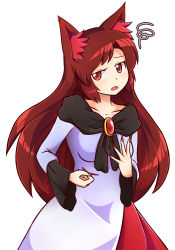 Rule 34 | 1girl, animal ears, brooch, brown hair, collarbone, d:, double dealing character, dress, expressions, fingernails, frown, gameplay mechanics, highres, imaizumi kagerou, jewelry, long fingernails, long hair, long sleeves, looking at viewer, nail polish, open mouth, red eyes, red nails, sharp fingernails, shirt, skirt, solo, spoken squiggle, squiggle, tail, touhou, very long hair, werewolf, wide sleeves, wolf ears, wool (miwol)