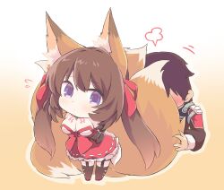 Rule 34 | 1boy, 1girl, absurdres, animal ears, arms behind back, blue eyes, blush, breasts, brown hair, caleen keemosn, chibi, choker, cleavage, commission, faceless, faceless male, fluffy, fox ears, fox girl, fox tail, garter belt, garter straps, garters, hair ribbon, highres, japanese clothes, large breasts, long hair, looking at viewer, miko, military, military uniform, motion lines, multiple tails, ribbon, rudobekia, runes, simple background, star ocean, star ocean anamnesis, sweat, tail, thighhighs, twintails, uniform, very long hair