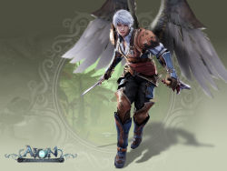 Rule 34 | 1boy, absurdres, aion, armor, elyos, highres, knife, leather, male focus, official art, solo, white hair, wings