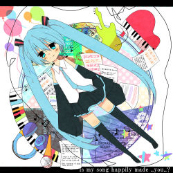 Rule 34 | 1girl, bad id, bad pixiv id, balloon, blue eyes, blue hair, detached sleeves, english text, engrish text, guitar, hatsune miku, headphones, instrument, long hair, matching hair/eyes, microphone, musical note, necktie, piano, piano keys, quaver, ranguage, sheet music, skirt, solo, staff (music), thighhighs, twintails, very long hair, vocaloid