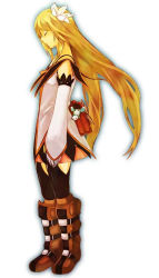 Rule 34 | 00s, 1girl, bad id, bad pixiv id, boots, brown hair, closed eyes, flower, gloves, hair ornament, knee boots, long hair, marta lualdi, mieu (tales), solo, tales of (series), tales of symphonia, tales of symphonia: dawn of the new world, tales of the abyss