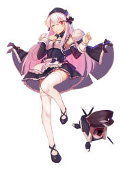 Rule 34 | 1girl, alternate costume, apron, armband, armpits, black footwear, blush, bow, bow choker, breasts, buttons, choker, cleavage, closed mouth, coat, collarbone, cross, detached sleeves, enmaided, finger to mouth, floating hair, frilled apron, frilled armband, frilled choker, frilled skirt, frilled sleeves, frills, full body, fur-trimmed coat, fur trim, garter straps, girls&#039; frontline, hair between eyes, hair ornament, hand up, hat, highres, iron cross, kar98k (girls&#039; frontline), leg up, long hair, looking at viewer, maid, maid headdress, medium breasts, mid-stride, name tag, one eye closed, peaked cap, ranyu, red eyes, shushing, sidelocks, silver hair, skirt, smile, solo, thighhighs, thighs, very long hair, walking, white thighhighs, wind, wind lift, zettai ryouiki