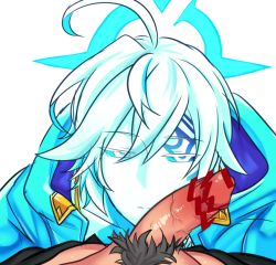 Rule 34 | 2boys, ainchase ishmael, blue eyes, censored, colored skin, elsword, erection, looking at viewer, male focus, multiple boys, penis, pov, pubic hair, silver hair, solo focus, tagme, toumato, white skin, yaoi