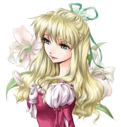 Rule 34 | 1girl, blonde hair, blue eyes, breasts, claire bennett, flower, izumo (pixiv362913), long hair, lowres, ribbon, tales of (series), tales of rebirth