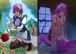 Rule 34 | 1futa, 1girl, au ra, breasts, collage, cowgirl position, cum, cum in pussy, curtains, day, final fantasy, final fantasy xiv, futa with female, futanari, garter belt, garter straps, high heels, horns, indoors, kairos+, long hair, maid, maid headdress, mixed-language commentary, multiple girls, navel, nipples, nude, open mouth, original, outdoors, penis, purple hair, pussy, red eyes, red footwear, scales, sex, shiny skin, silhouette, smile, straddling, sweat, tail, thighhighs, tree, vaginal, warrior of light (ff14), watering can, white legwear, window