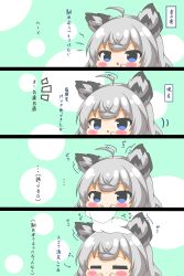 Rule 34 | 1girl, 4koma, :o, absurdres, afterimage, ahoge, ahoge wag, arrow (symbol), azur lane, blue eyes, blush, chibi, closed mouth, comic, commander (azur lane), commentary request, ear wiggle, eighth note, expressive hair, closed eyes, gloves, grey hair, hand up, hands up, highres, kawakaze (azur lane), kurukurumagical, long sleeves, musical note, out of frame, parted lips, headpat, translation request, white gloves