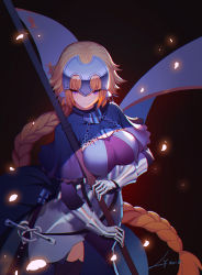 Rule 34 | 1girl, armor, blonde hair, blue eyes, braid, breasts, chain, fate/grand order, fate (series), gauntlets, headpiece, highres, jeanne d&#039;arc (fate), jeanne d&#039;arc (ruler) (fate), large breasts, lian yao, long braid, long hair, solo focus, sword, very long hair, weapon