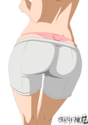 Rule 34 | 1girl, absurdres, ass, from behind, highres, naruto, naruto (series), panties, pink panties, shorts, simple background, solo, stiky finkaz, topless, uchiha sarada, underwear, whale tail (clothing)