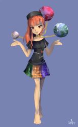 Rule 34 | 1girl, bare shoulders, black shirt, breasts, cleavage, collar, collarbone, earth (ornament), fantasy, hat, hecatia lapislazuli, highres, legacy of lunatic kingdom, moon (ornament), multicolored clothes, multicolored hair, multicolored skirt, red eyes, red hair, shirt, short hair, simple background, sketch, skirt, smile, stormplush, touhou