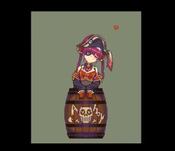 Rule 34 | 1girl, animated, bare shoulders, barrel, bicorne, black border, black coat, black hat, blush, border, breasts, brooch, coat, covered navel, cropped vest, gloves, hair ribbon, hat, hat feather, hololive, houshou marine, in container, jewelry, lapels, large breasts, leotard, leotard under clothes, long hair, looking at viewer, looping animation, pink hair, pirate, pirate hat, pixel art, red eyes, red hair, red ribbon, red vest, ribbon, see-through, see-through leotard, simple background, sleeves past fingers, sleeves past wrists, smile, solo, tengu nouzu, twintails, upper body, vest, video, virtual youtuber