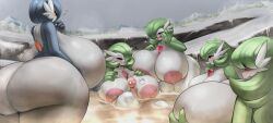 Rule 34 | 1boy, 5girls, absurdres, alternate color, ass, bald, bent over, between breasts, blue hair, blush, breasts, completely nude, creatures (company), game freak, gardevoir, gen 3 pokemon, gigantic breasts, gipehtyboo, green hair, harem, heart, heart-shaped pupils, highres, huge ass, huge breasts, large areolae, leaning forward, medium hair, multiple girls, naughty face, nintendo, nipples, nude, onsen, orange eyes, partially submerged, pokemon, pokemon (creature), pokephilia, red eyes, shiny pokemon, sitting, sitting on lap, sitting on person, size difference, smile, snow, symbol-shaped pupils, tall female, thick thighs, thighs, water, wet, wide hips