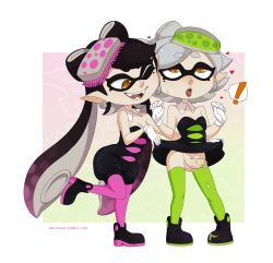 Rule 34 | !, + +, 2girls, ahegao, artist name, bare shoulders, black dress, black footwear, black hair, blush, border, breasts, callie (splatoon), cleavage, clothes lift, cum, cumdrip, detached collar, domino mask, dress, dress lift, earrings, erection, fangs, food, full body, futanari, gloves, gradient background, gradient hair, green legwear, grey hair, half-closed eyes, hands up, heart, jewelry, knees together feet apart, leg lift, legs apart, long hair, looking down, looking to the side, looking up, marie (splatoon), mask, merunyaa, mole, mole under eye, multicolored hair, multiple girls, newhalf, nintendo, no panties, object on head, one eye closed, open mouth, orange background, pantyhose, penis, pink background, pointy ears, purple hair, purple legwear, rolling eyes, shoes, short dress, short hair, short jumpsuit, simple background, small breasts, smile, splatoon (series), standing, standing on one leg, sushi, teeth, tentacle hair, tentacles, testicles, text focus, thighhighs, tongue, tongue out, tumblr, twintails, uncensored, watermark, web address, white border, white gloves, wink