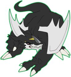 Rule 34 | claws, digimon, dragon, highres, horns, sharp teeth, simple background, solo, teeth, white background, wings, xv-mon (black)