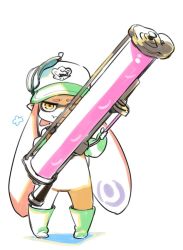 Rule 34 | 1girl, chibi, closed mouth, full body, hat, holding, inkling, inkling girl, inkling player character, long hair, looking at viewer, mota, nintendo, orange hair, pointy ears, simple background, solo, splatoon (series), standing, tentacle hair, white background