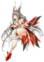 Rule 34 | 1girl, animal ears, blunt bangs, breasts, cat ears, detached sleeves, facial mark, gloves, highleg, highleg leotard, highres, leotard, long hair, low twintails, nia (blade) (xenoblade), nia (xenoblade), revision, silver hair, small breasts, solo, spoilers, thighhighs, tim (a9243190a), twintails, very long hair, xenoblade chronicles (series), xenoblade chronicles 2, yellow eyes