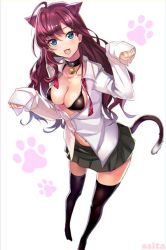 Rule 34 | 10s, 1girl, :3, animal ears, ashita (2010), bad id, bad twitter id, bell, neck bell, blue eyes, breasts, brown hair, cat ears, cat tail, collar, ichinose shiki, idolmaster, idolmaster cinderella girls, long hair, looking at viewer, sleeves past wrists, smile, solo, tail, thighhighs
