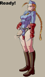 Rule 34 | 1futa, belt, blonde hair, bodysuit, boots, braid, breasts, cammy white, capcom, censored, covered erect nipples, dildo, fingerless gloves, foreskin, full body, futanari, gloves, green eyes, hat, huge penis, huge testicles, long hair, mikoyan, necktie, newhalf, object insertion, penis, phimosis, pointless censoring, scar, sex toy, simple background, single braid, solo, street fighter, tattoo, testicles, vaginal